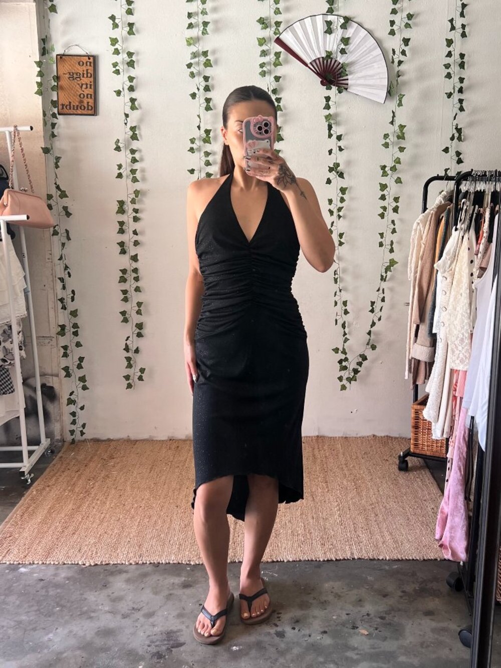 Vintage Y2K Windsor black halter dress with subtle shimmer size M